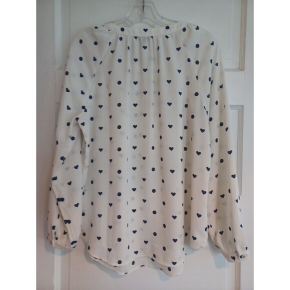Talbots navy ivory heart print blouse M classic office pullover polyester modest - Picture 5 of 9